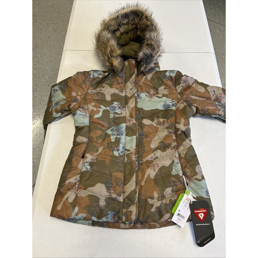 Obermeyer Womens Tuscany II Jacket Vintage Camo Size 8 Ski Snow Hooded Zip